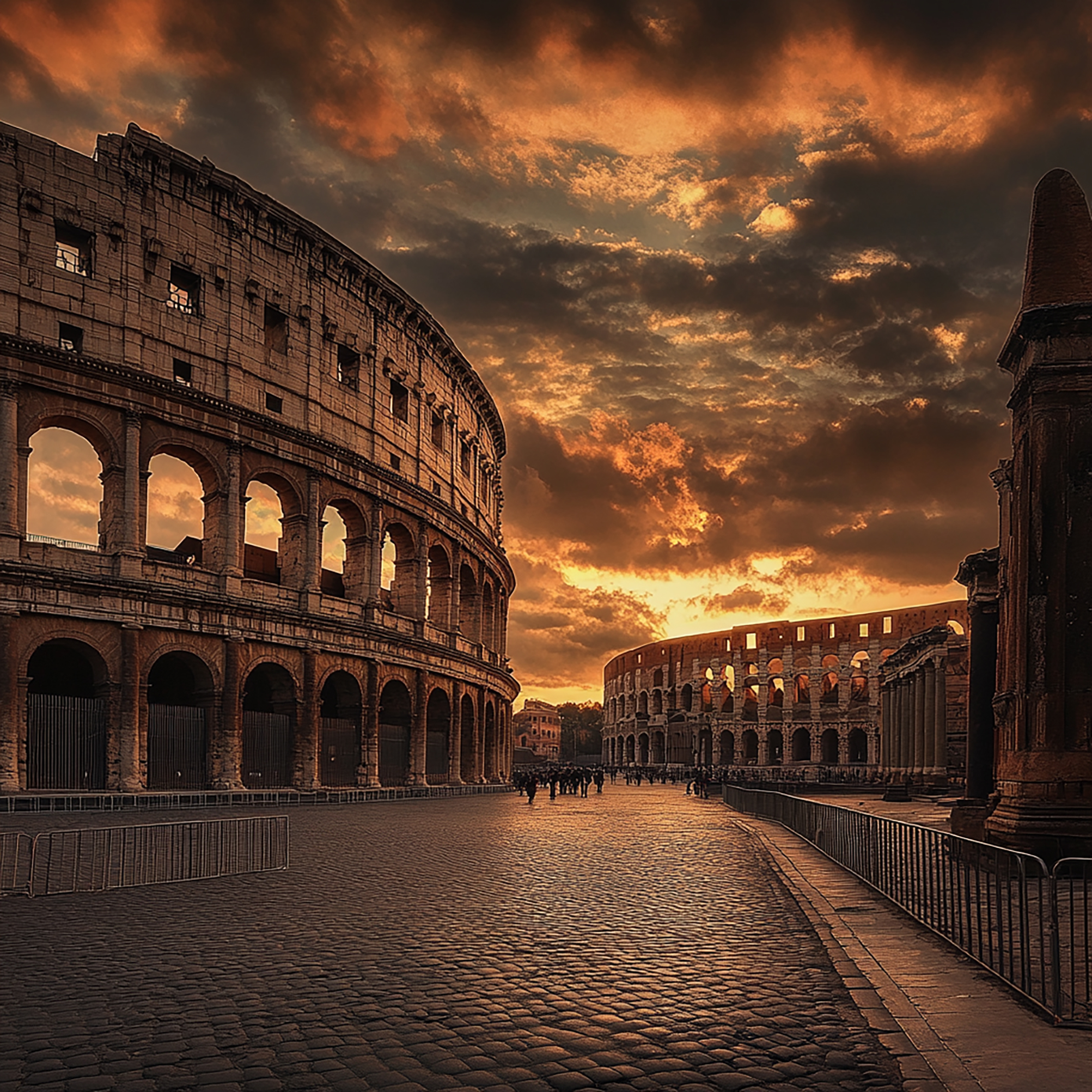 Destinos large roman structure with sunset background