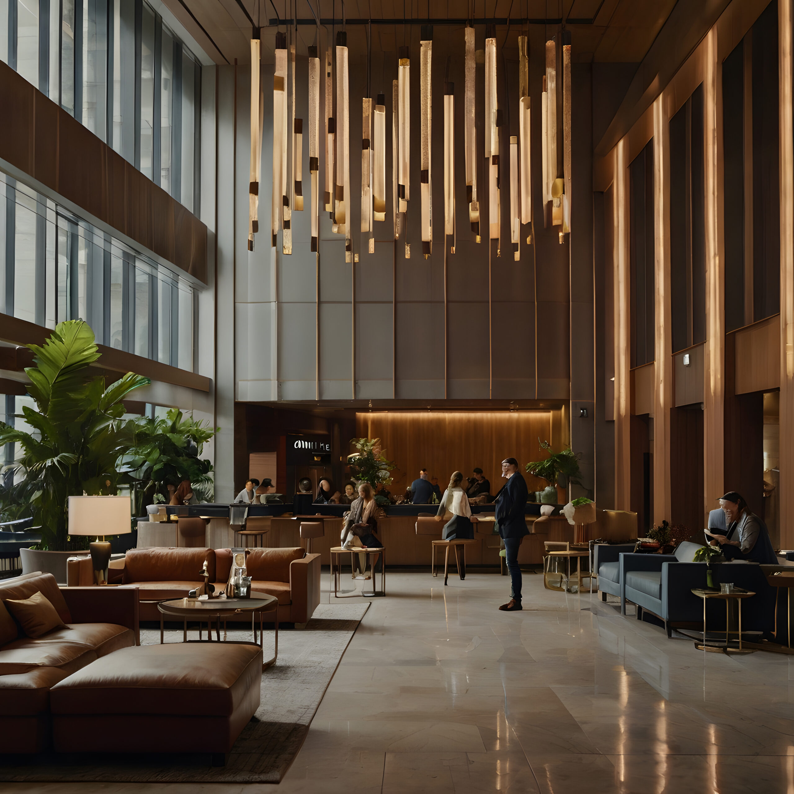 Destinos lobby with large chandelier hanging from ceiling