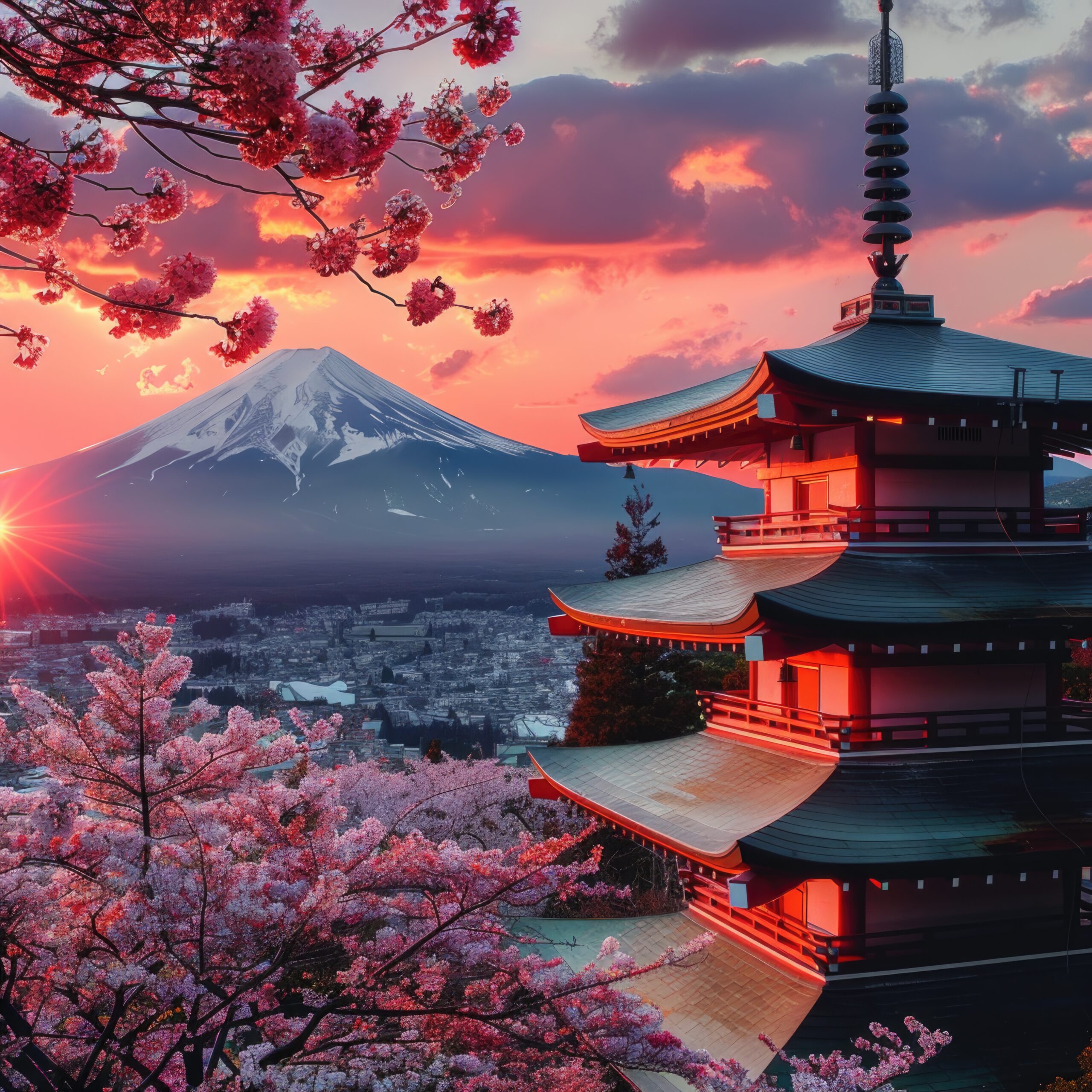 Destinos red sky with mountain background