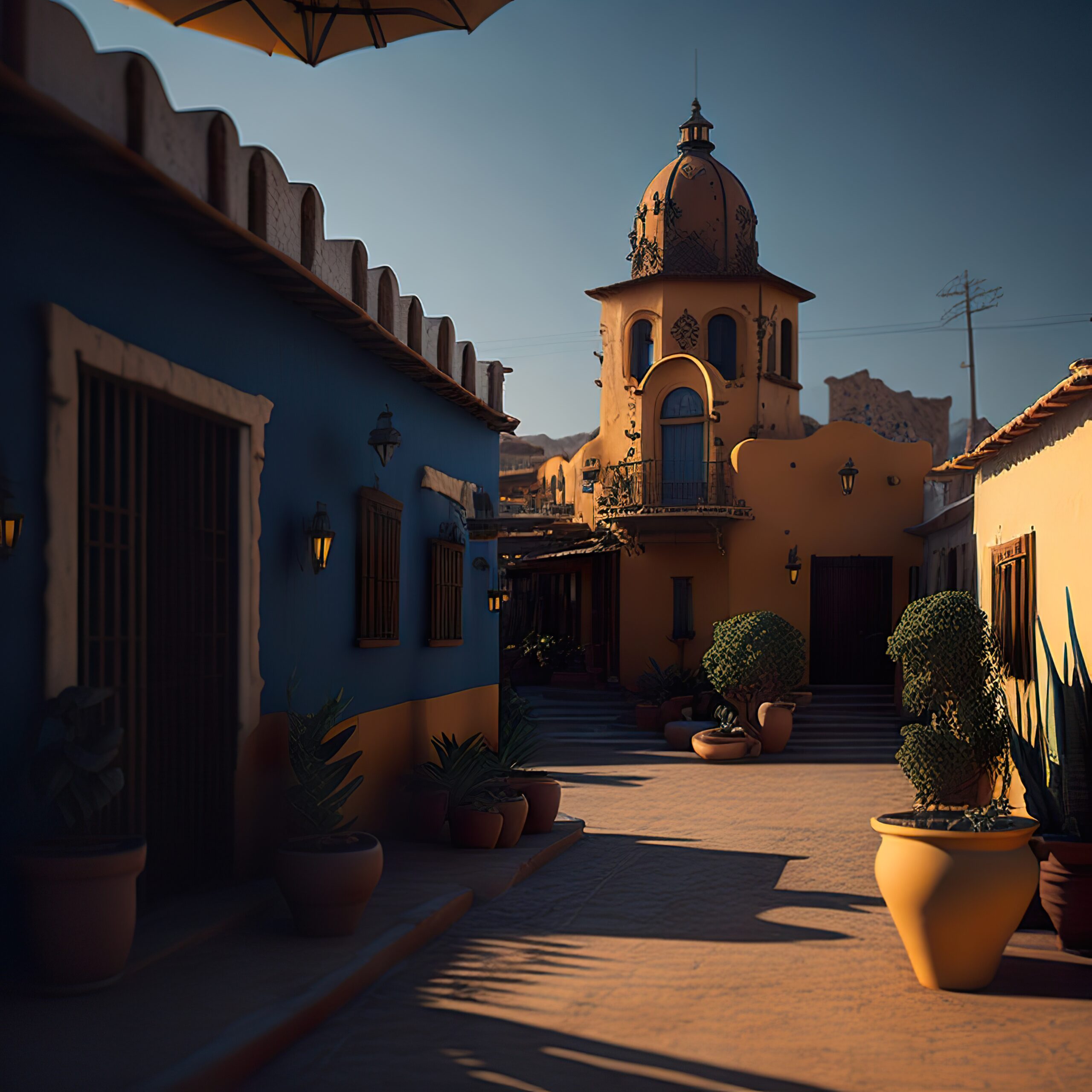 Destinos row mexican houses with daylight blue sky