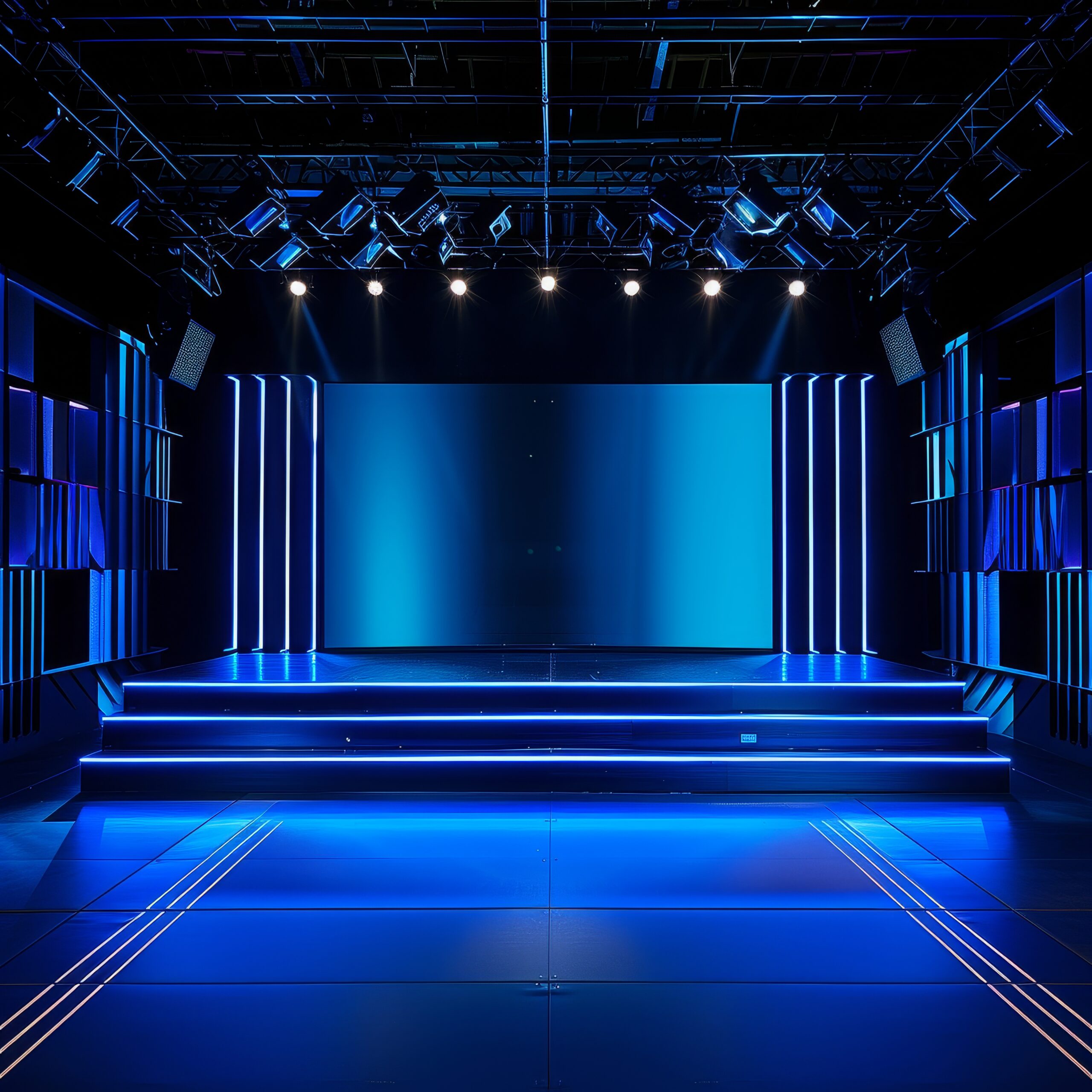 Destinos stage with blue light stage with blue light it