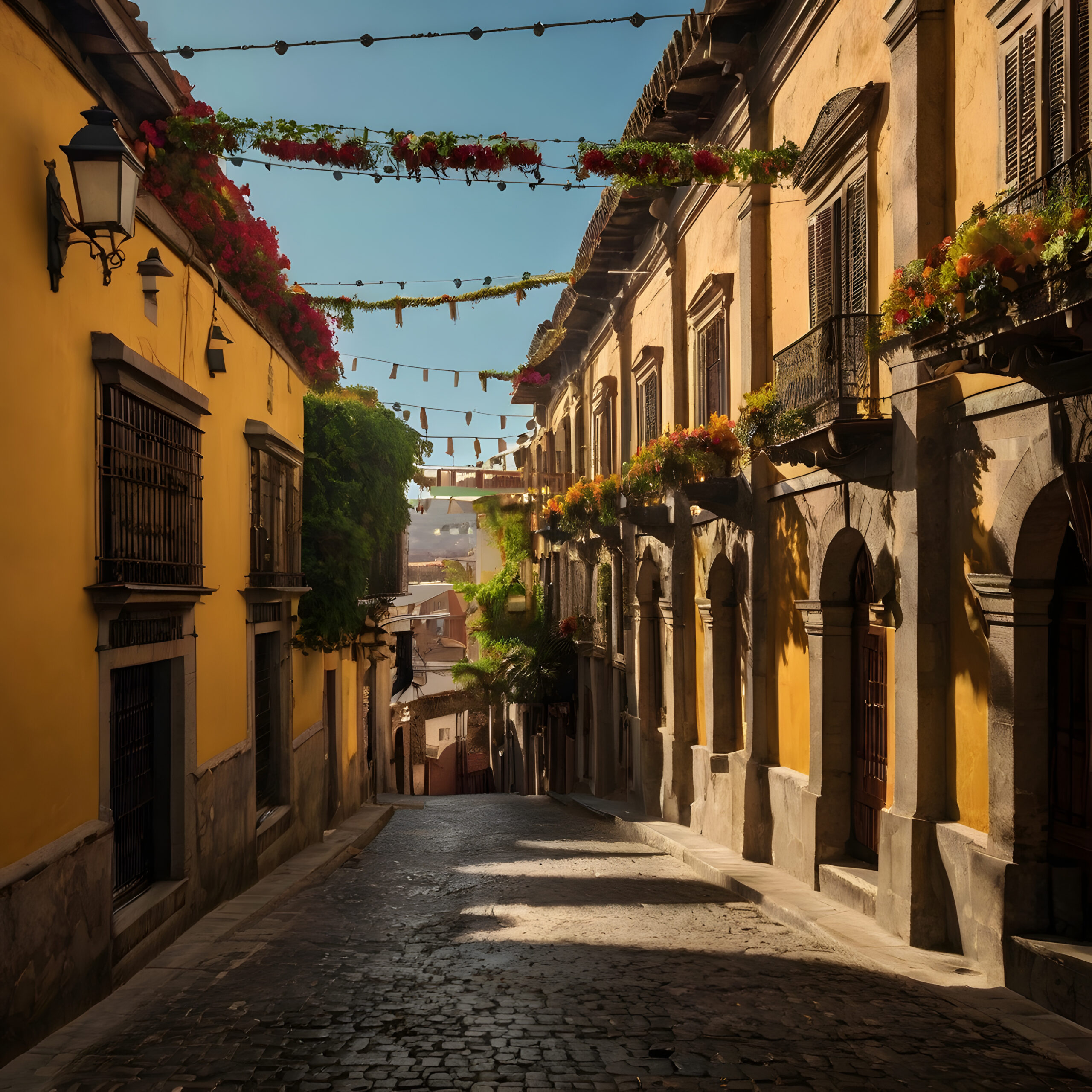 Destinos street with yellow building with sign that says name it